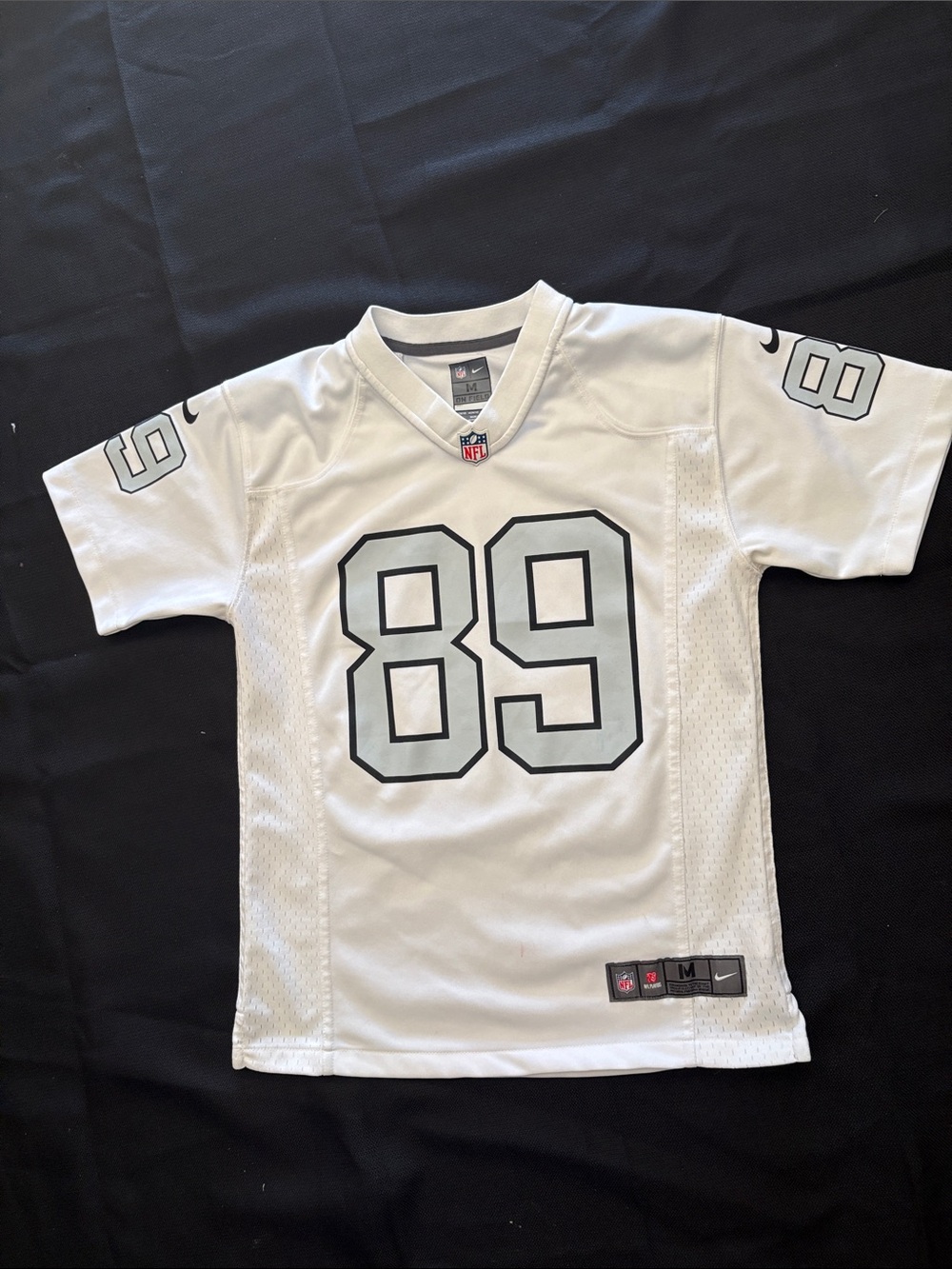 Nike White Kids Football Jersey with Black-Outlined Gray Numbers 89
